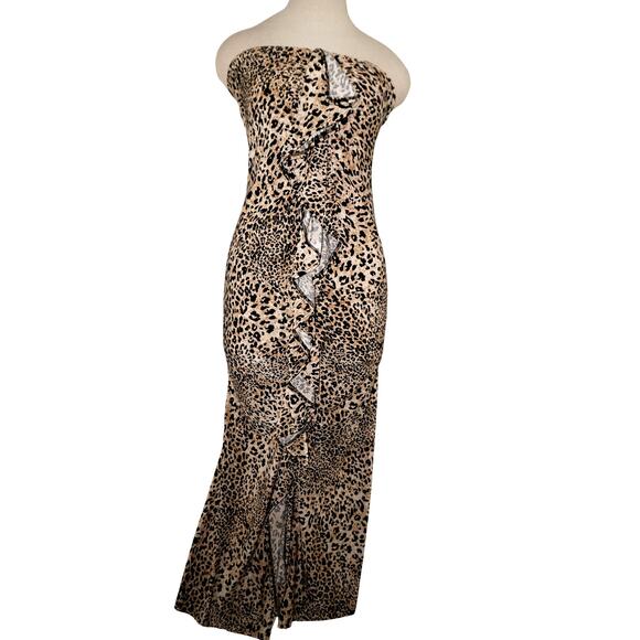 Cleo Leopard Print Strapless Ruffle Maxi Dress Women’s Size S - Picture 2 of 7